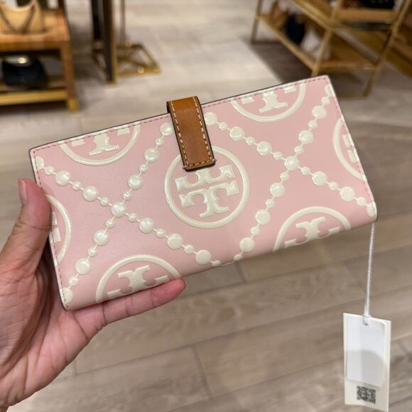 Tory Burch Monogram Zipped Leather Wallet 154972 Pink Dawn - Picture 3 of 6